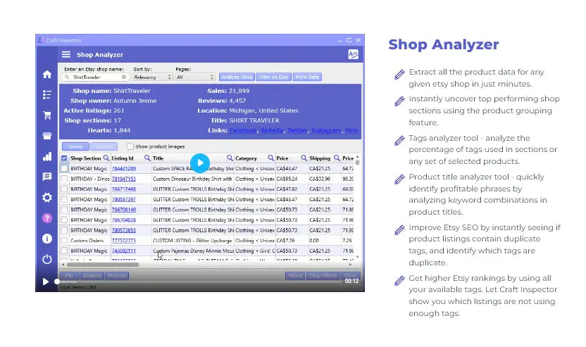 Etsy product research tool with blue and white design to uncover top-performing products using craft inspector analytics