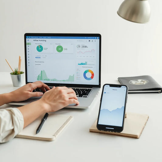 Person working on a laptop with analytics charts for an affiliate marketing strategy