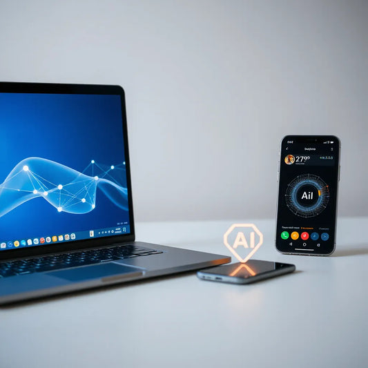 Clean workspace with laptop and connected workflow nodes illustrating streamlined automation