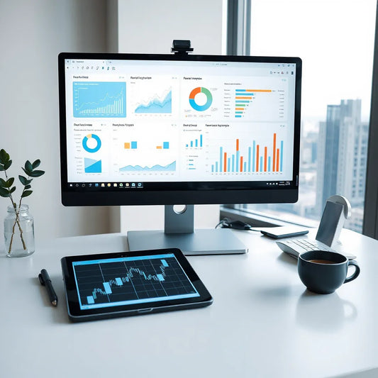 Modern workspace with analytics dashboards on monitors and data-driven insights for marketing decisions