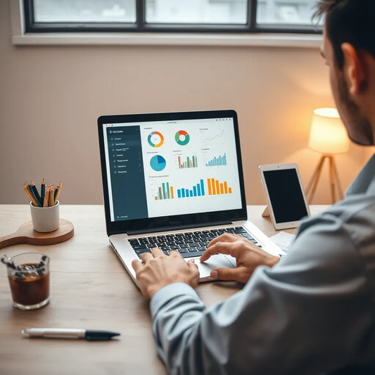 Person reviewing a laptop analytics dashboard with charts for business growth decisions