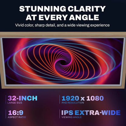 32 inch fhd extra large digital photo frame with vivid ips display and light wood picture frame design