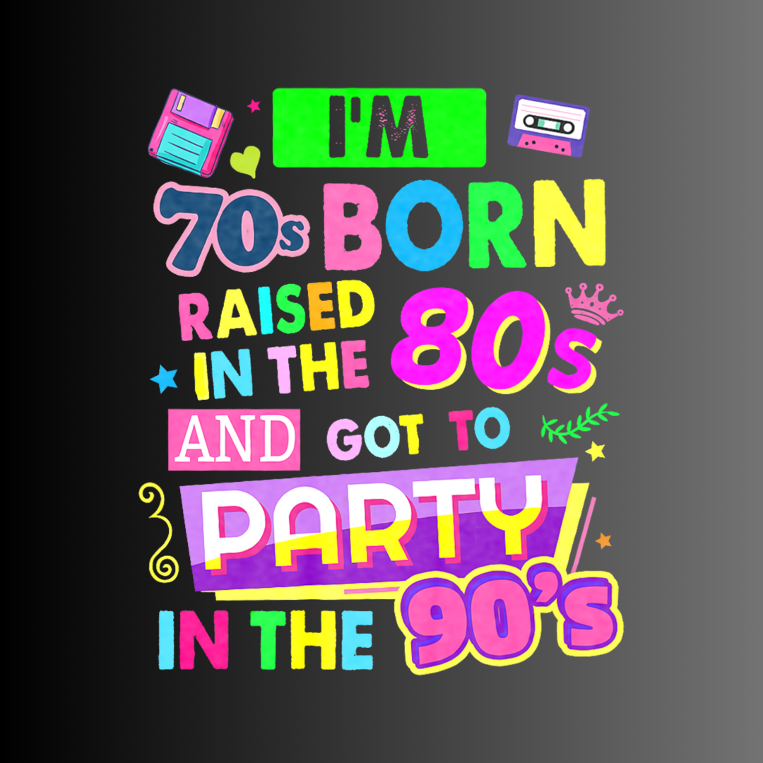 Colorful text design on a dark background with retro elements.