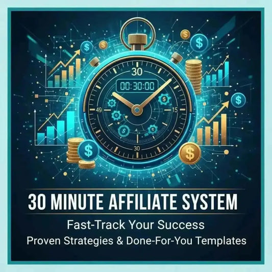 Futuristic stopwatch with blue display and gold hands amid financial icons for affiliate marketing success