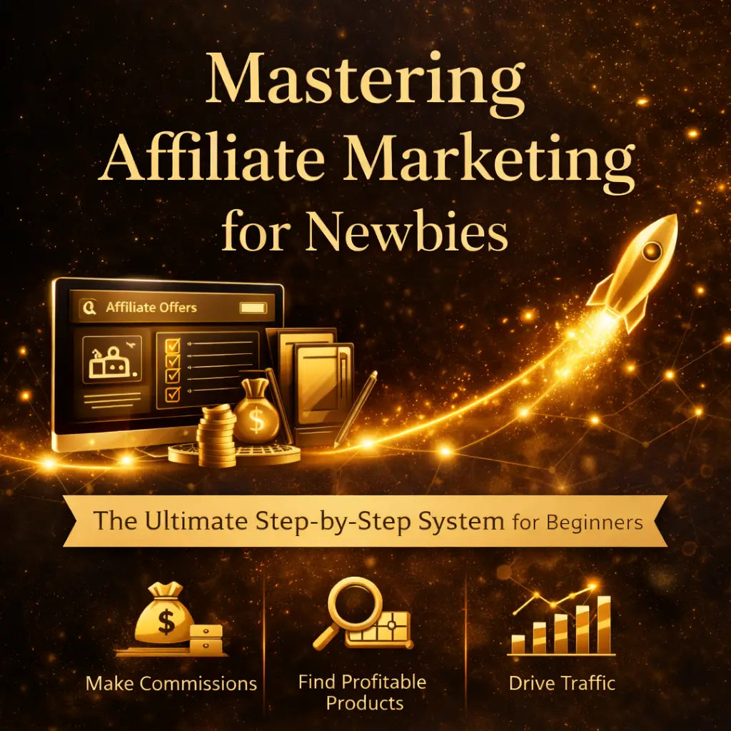 Golden rocket soars in starry sky - learn affiliate marketing newbie success formula