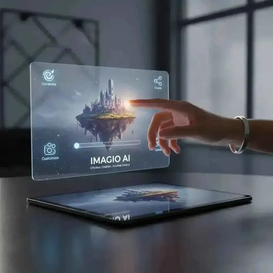 Imagio AI holographic display floating above tablet for image generation