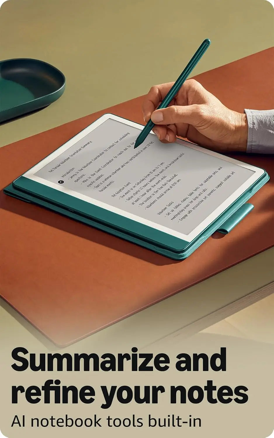 Teal amazon kindle scribe digital notebook with premium pen for easy note taking and built in ai summarization to start writing