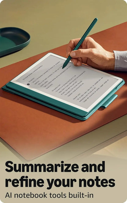 Teal amazon kindle scribe digital notebook with premium pen for easy note taking and built in ai summarization to start writing
