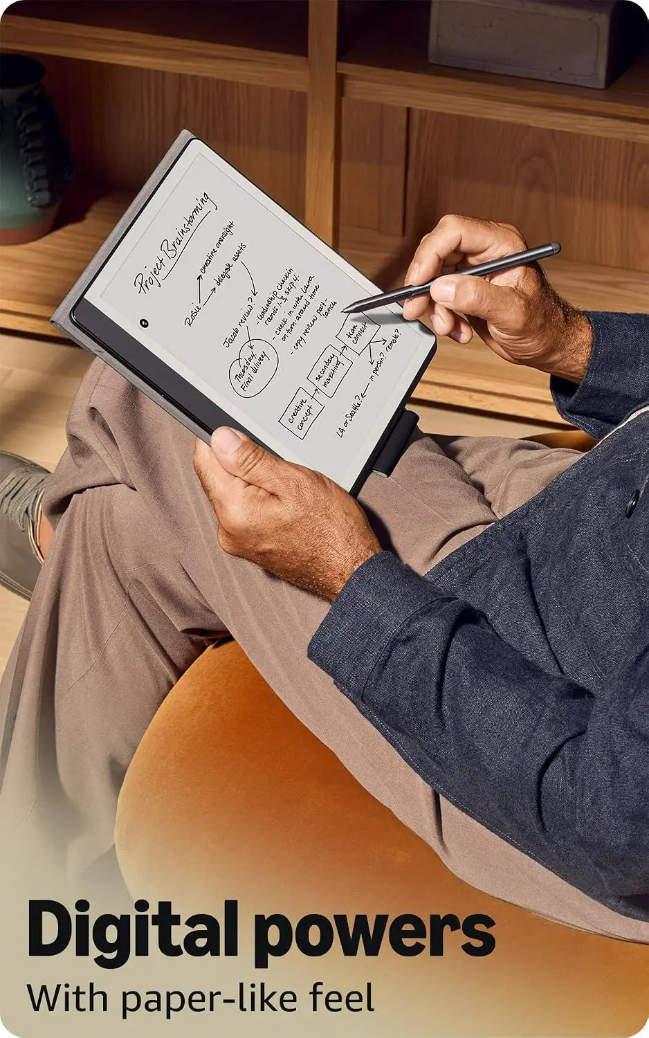 Black amazon kindle scribe digital notepad with paper-like surface and premium pen to start writing easily