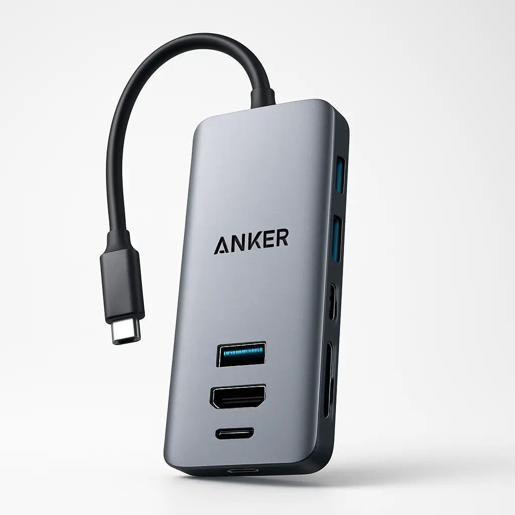 Anker 341 premium 7-in-1 usb-c hub with sleek silver metallic finish black accents and multiple ports including usb-a and hdmi