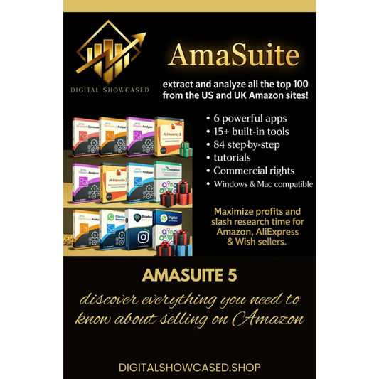 Amasuite 5 ecommerce intelligence suite with six colorful apps for amazon sellers to discover profitable products using data-driven insights