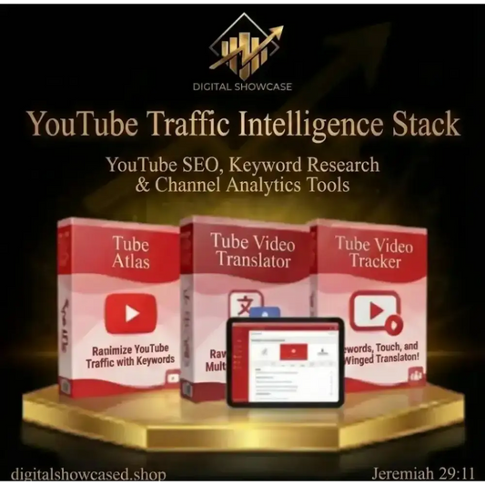 Red white boxed YouTube SEO tools in Traffic Intelligence Stack