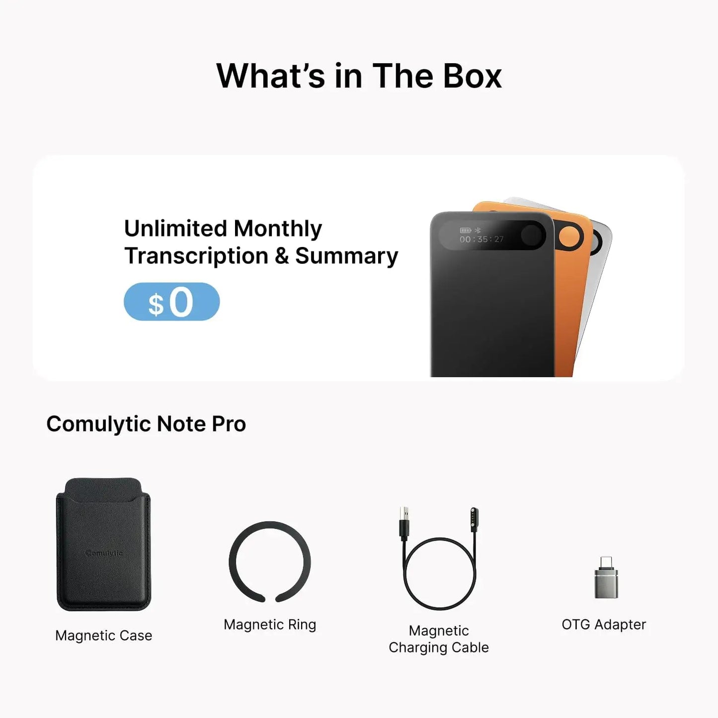 Black comulytic note pro voice recorder with sleek design digital display and headphones jack for ai meetings