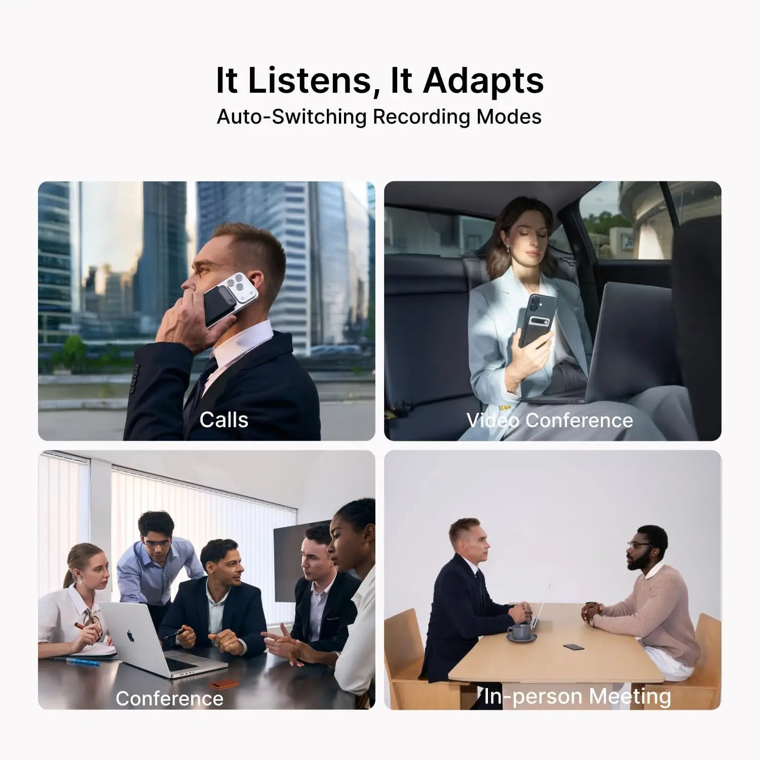 Black comulytic note pro voice recorder smartphone back showing camera module and headphones jack for meetings
