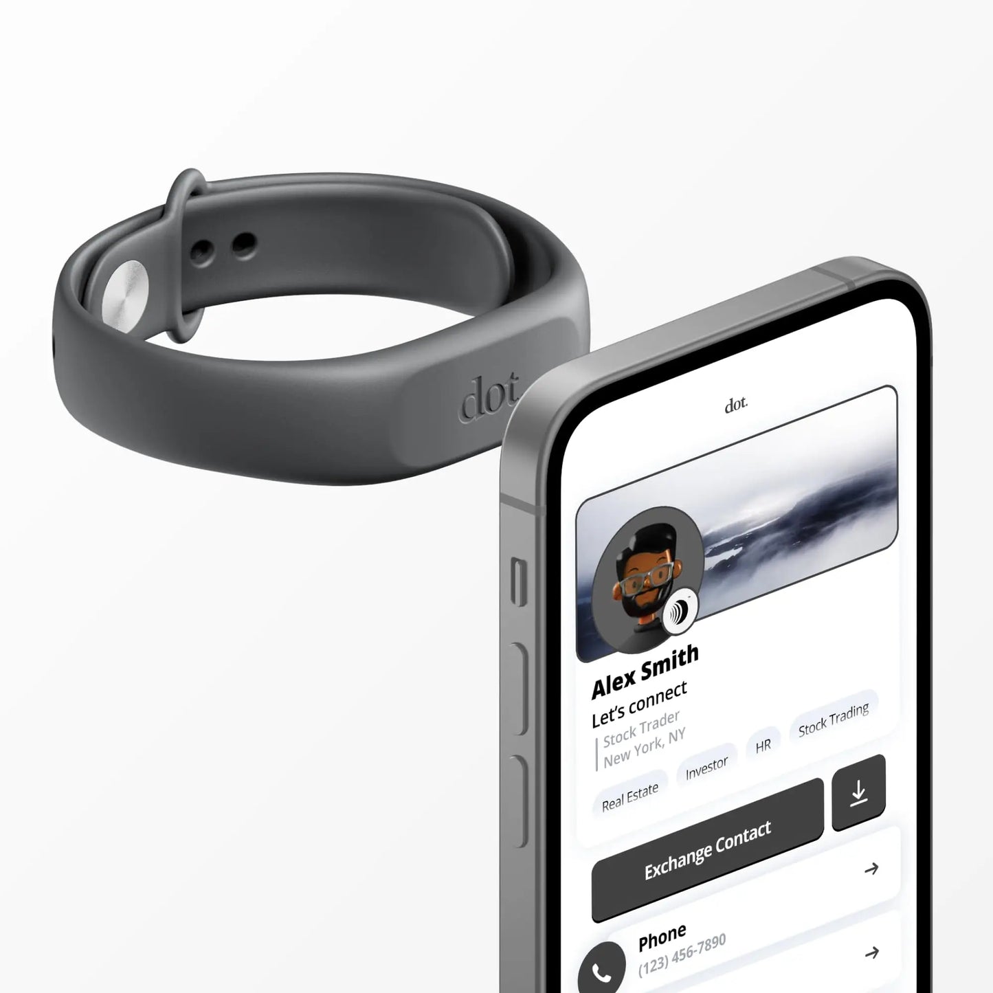 Gray silicone dot fitness tracker band digital business card wristband tap compatible with iphone and android