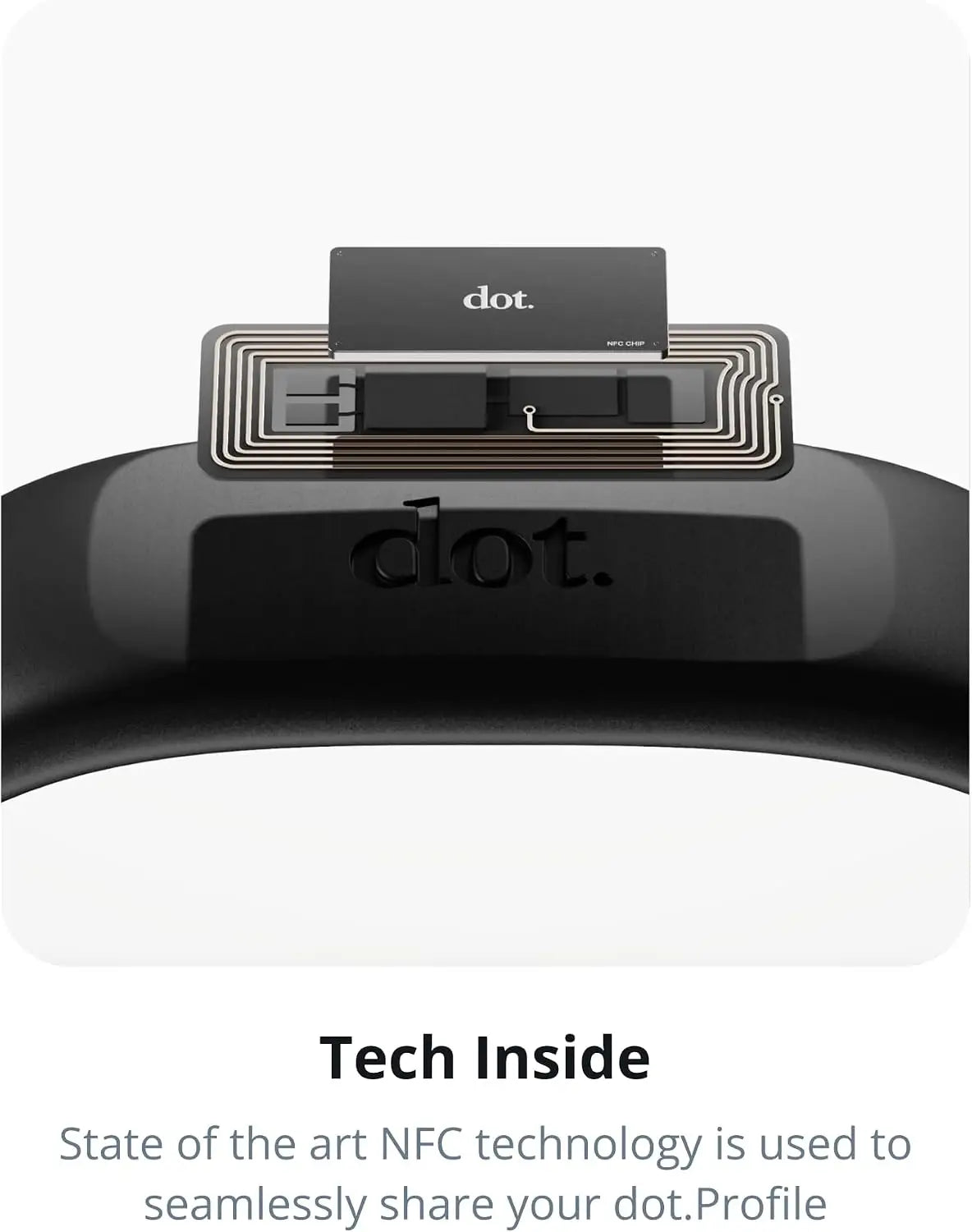 Black dot digital business card wristband with tap feature compatible with iphone and android for digital business use