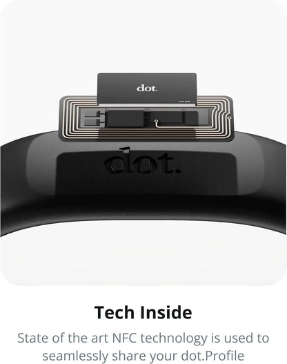 Black dot digital business card wristband with tap feature compatible with iphone and android for digital business use