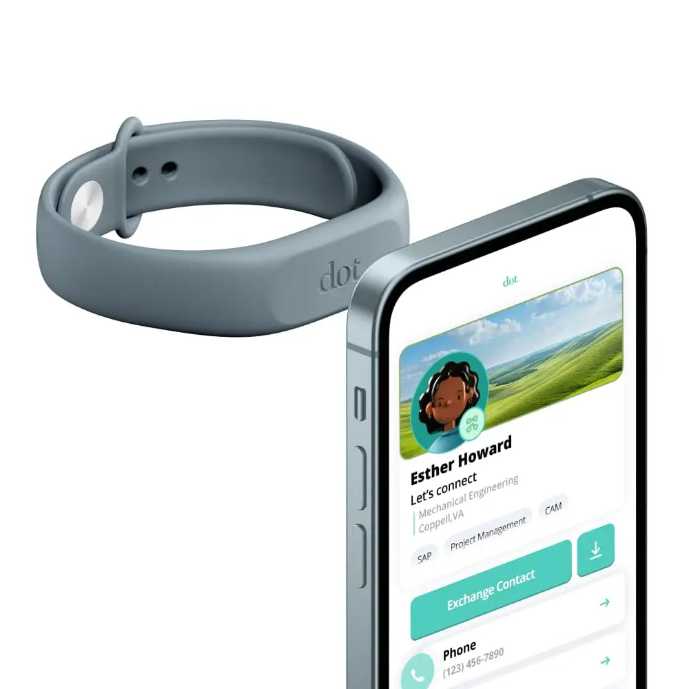 Gray silicone dot band fitness tracker digital business card wristband tap compatible with iphone and android black