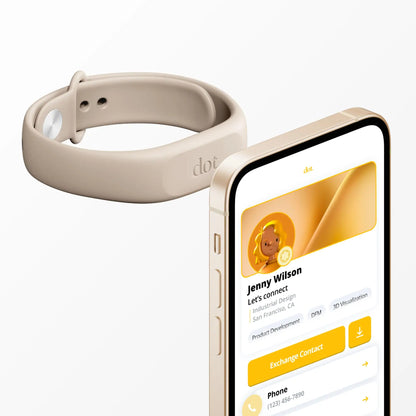 Beige silicone dot digital business card fitness tracker band compatible with iphone and android for digital business