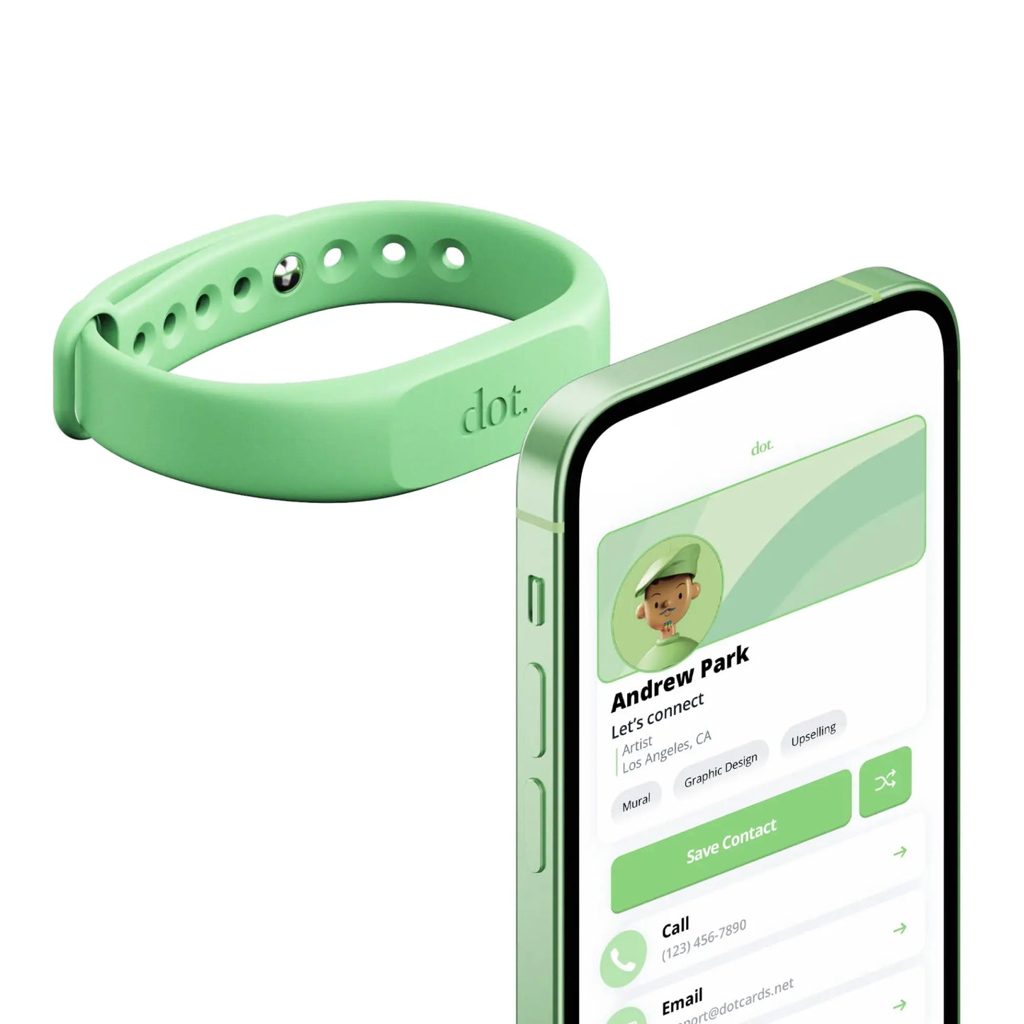 Mint green silicone dot band digital business card wristband tap compatible with iphone and android for digital business