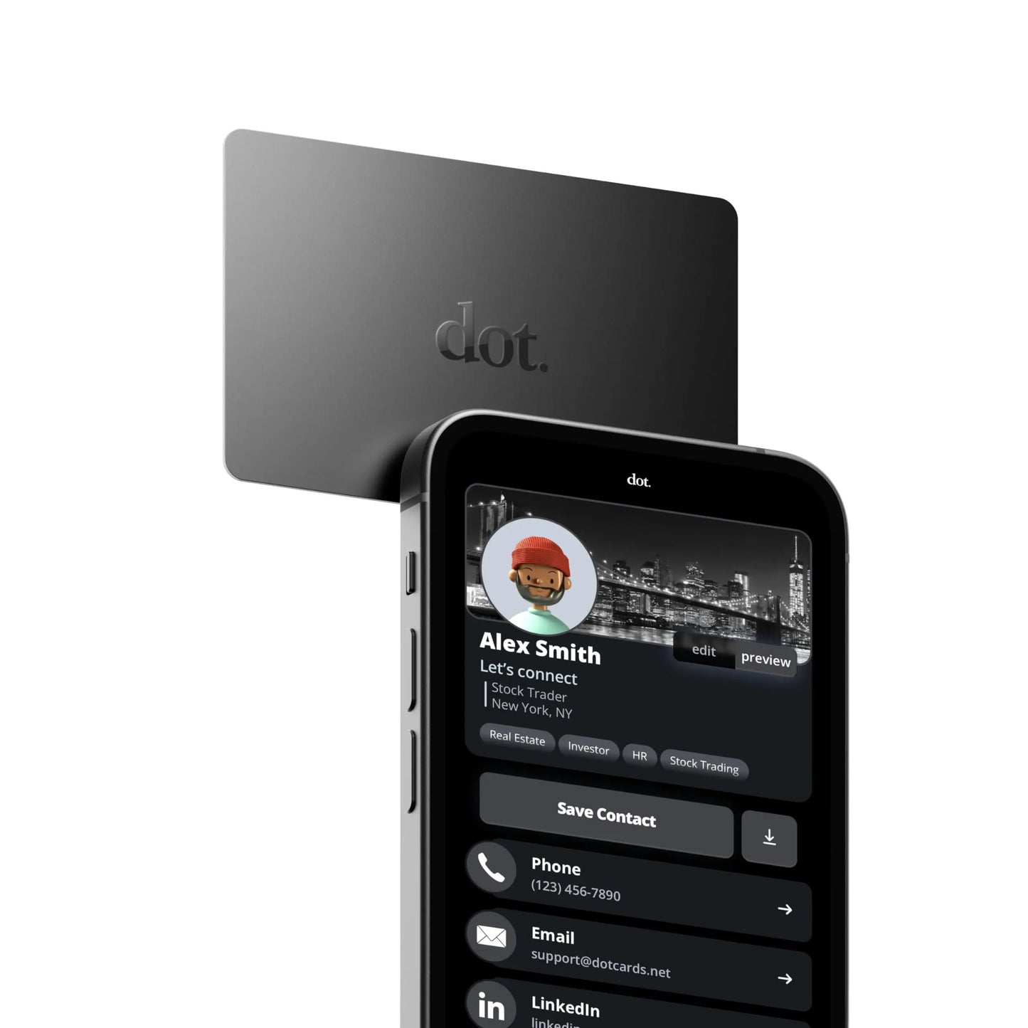 Black matte finish dot digital business card compatible with iphone and android for easy digital business use