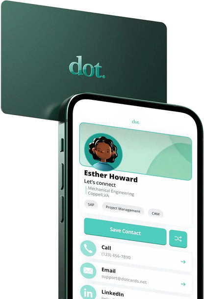 Dark green dot digital business card tap compatible with iphone and android for easy digital business use