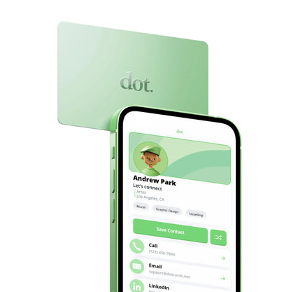 Mint green dot digital business card tap compatible with iphone and android for easy digital business use