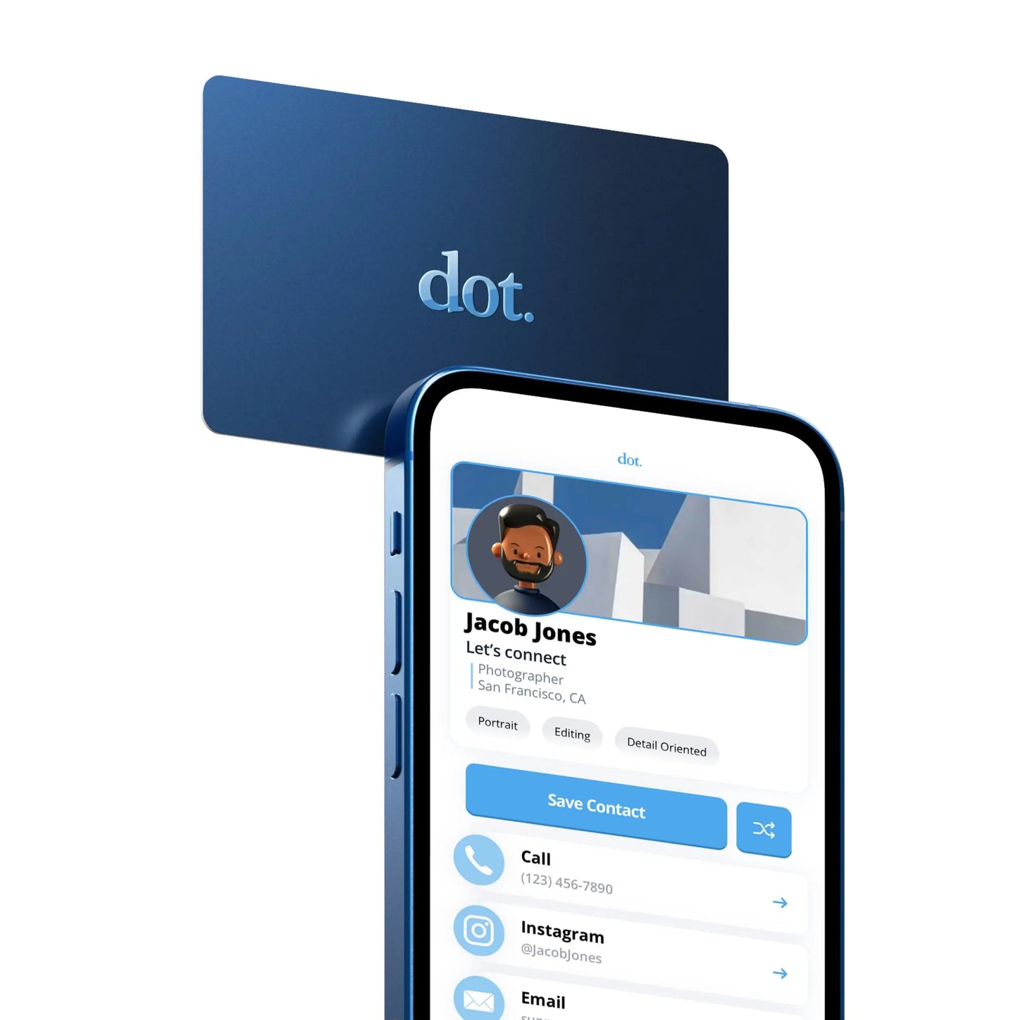 Blue dot digital business card tap compatible with iphone and android perfect for digital business networking