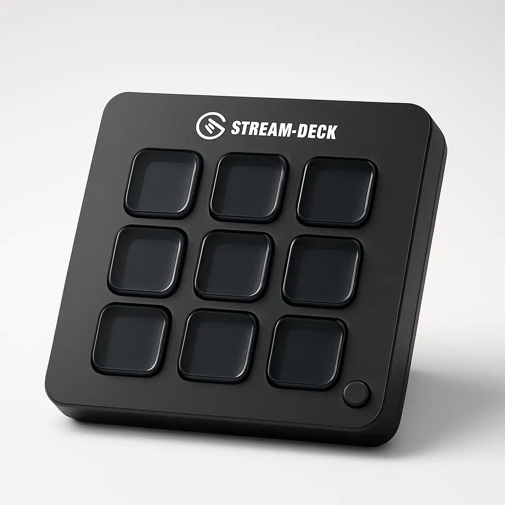 Black elgato stream deck neo with nine customizable buttons and a circular button for ultimate streaming control