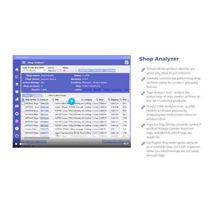 Etsy product research tool with blue and white design to uncover top-performing products using craft inspector analytics