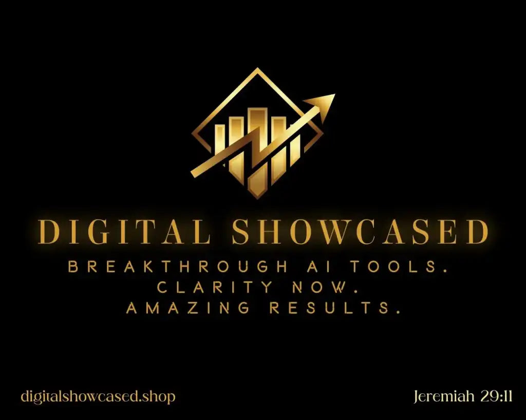 Gold logo and text on a black background for Digital Showcased.