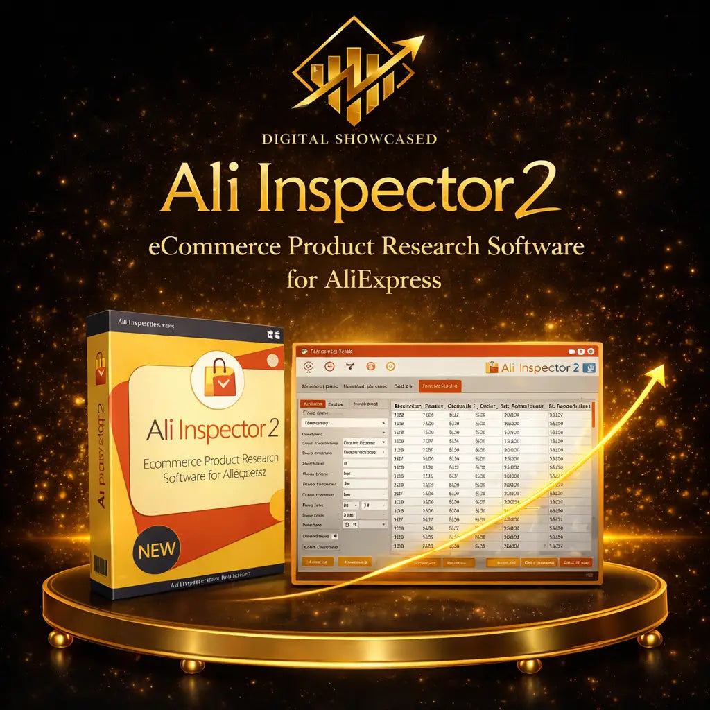 Yellow and orange software box for ali inspector 2 ecommerce product research software offering data driven insights and ecommerce intelligence suite