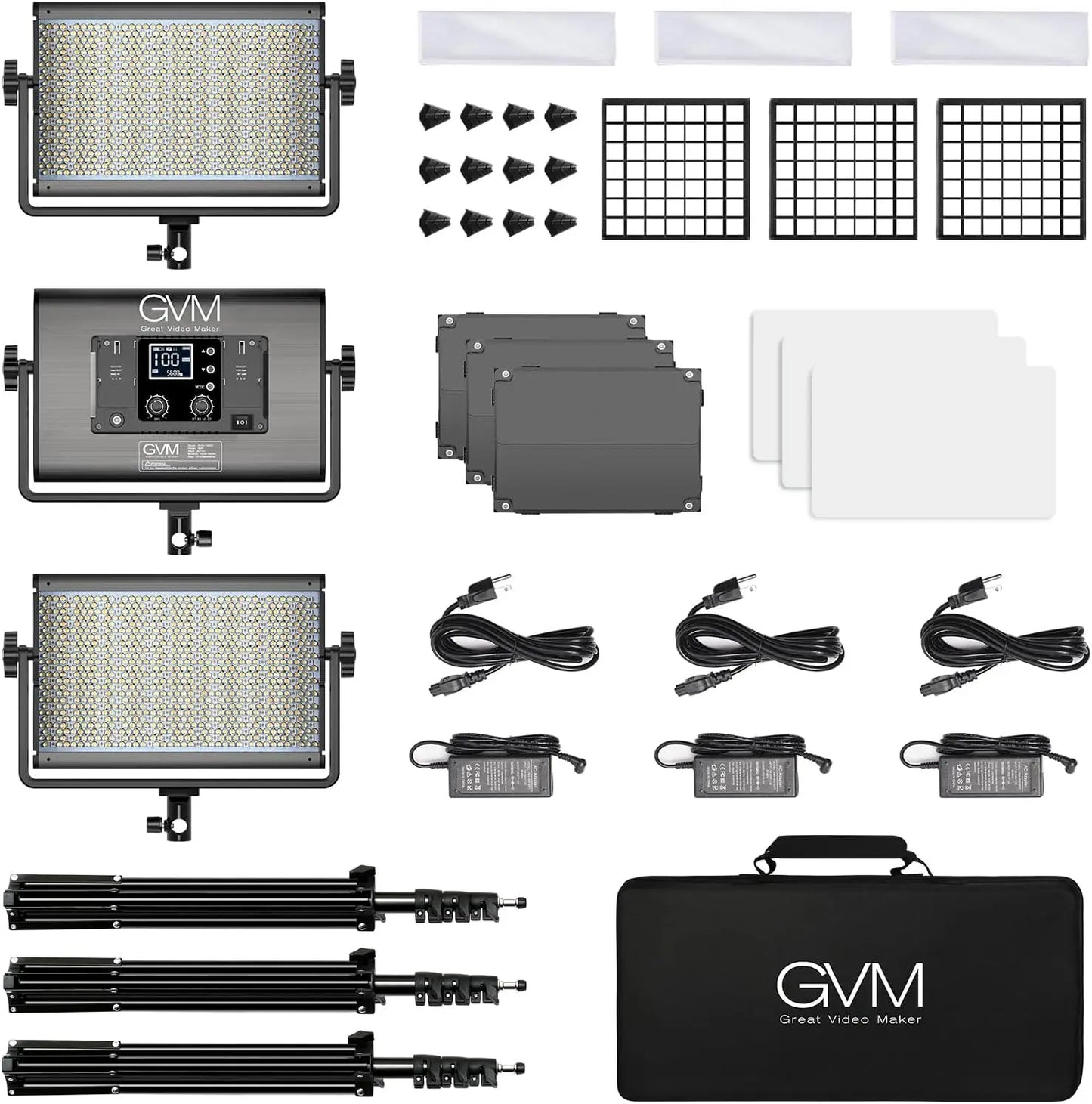 Black gvm great video led panel light with grid and diffuser for studio rgb lighting and streaming use