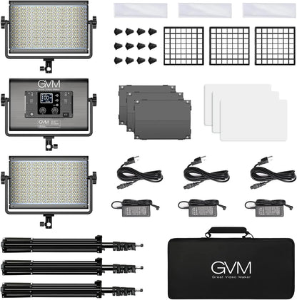 Black gvm great video led panel light with grid and diffuser for studio rgb lighting and streaming use