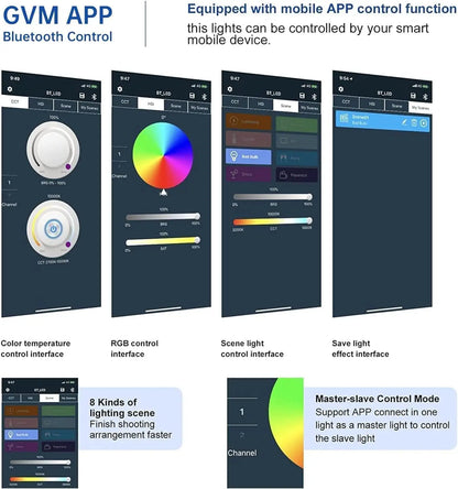 Gvm 1300d rgb video light kit with bluetooth control customizable color temperature and scenes for great video maker use