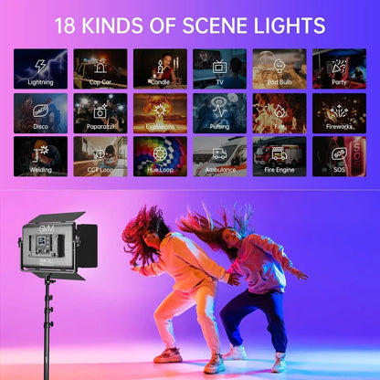 Black gvm great video led panel light with adjustable stand and digital display ideal for streaming and interviews