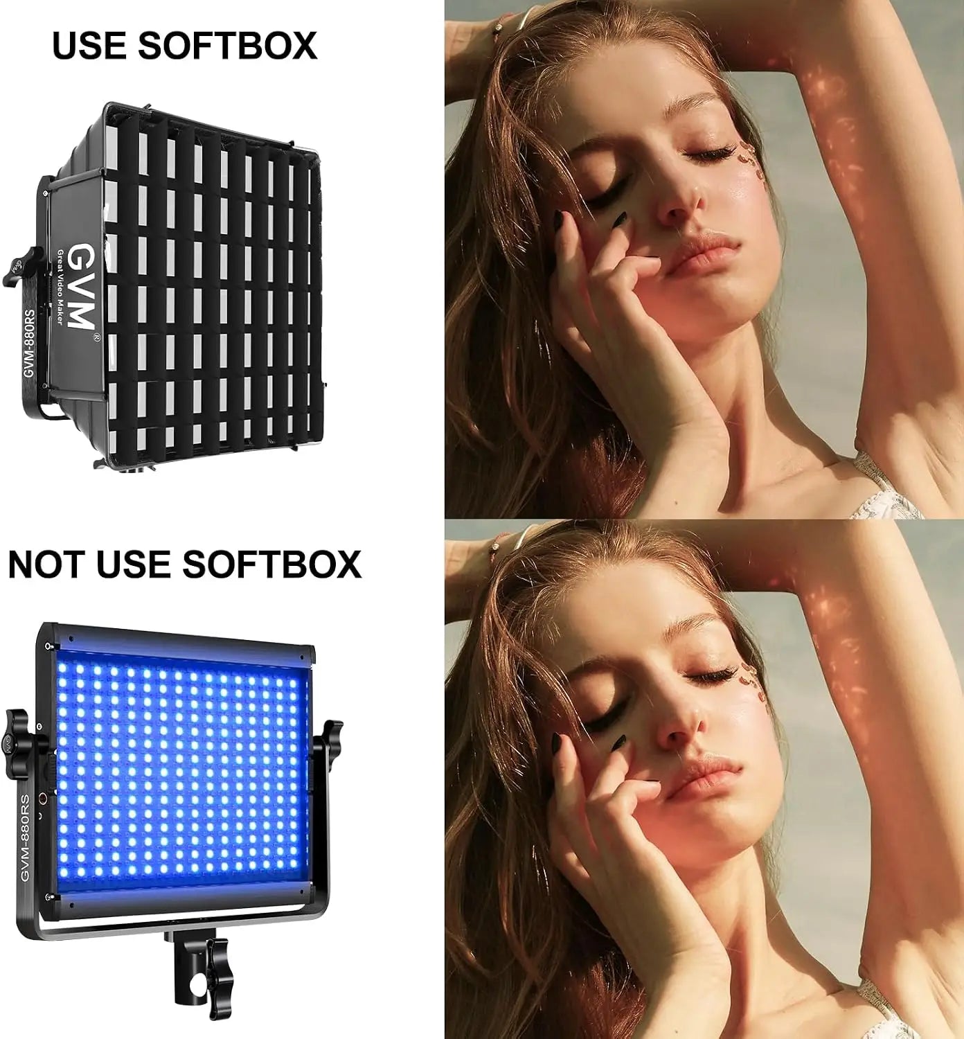 Black gvm 800rs softbox lighting panel with grid for gvm great video maker rgb photography lighting kits