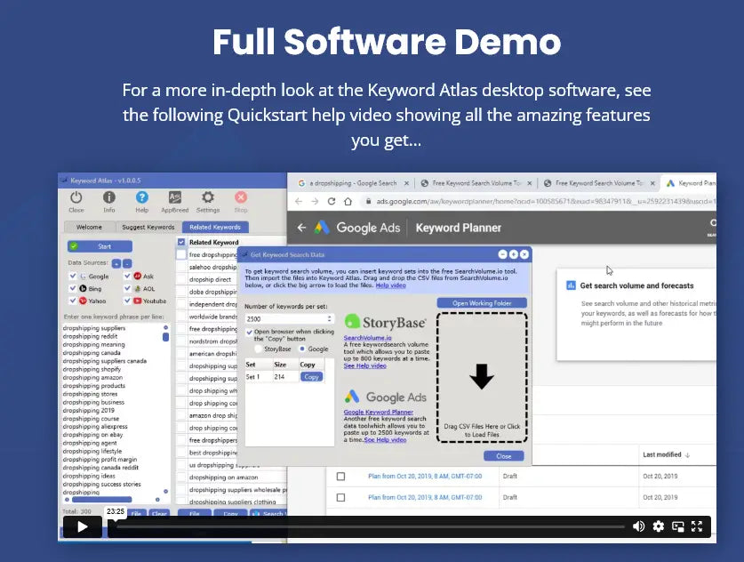 Keyword atlas desktop software interface showing powerful keyword generation and google ads for uncovering keyword opportunities