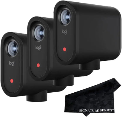 Black logitech signature series webcam with red indicator light for live streaming and video capture in mevo start 3-pack
