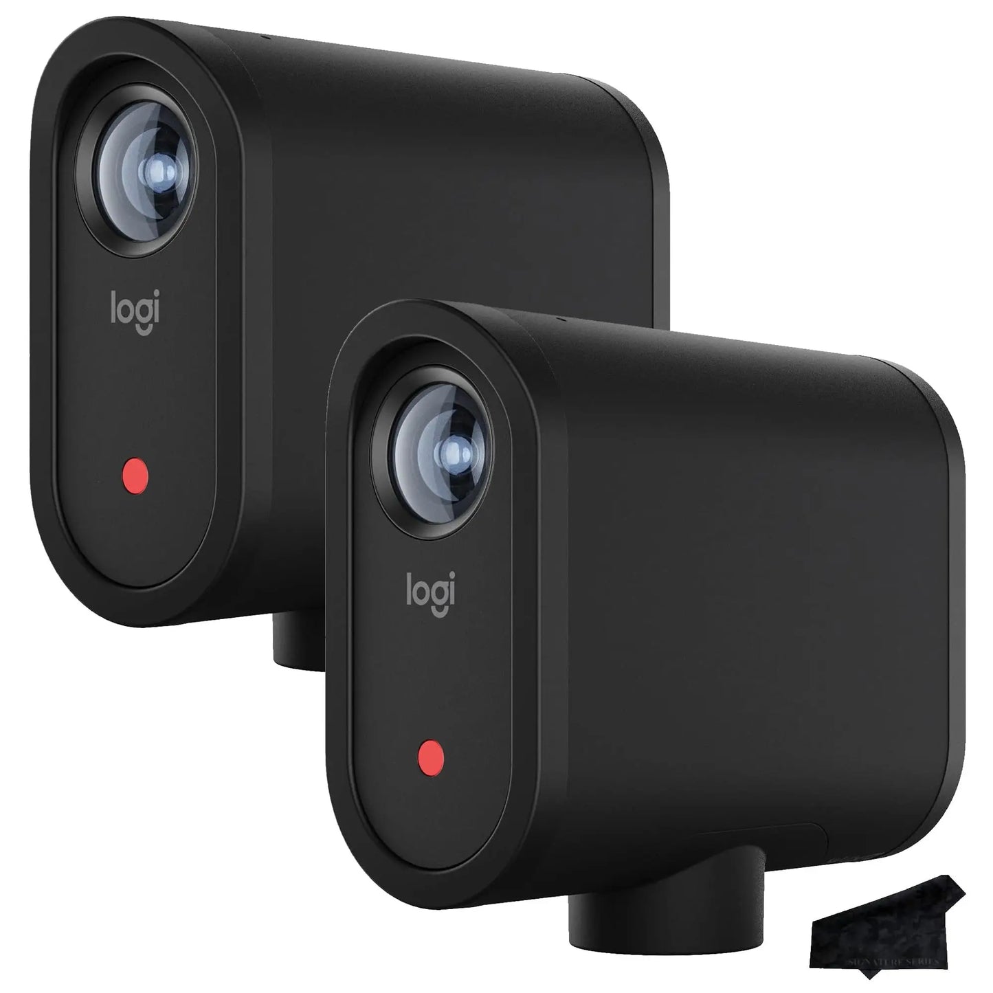 Black logitech mevo start 3-pack wireless live streaming cameras with signature lens cloth for hd video capture and flash memory