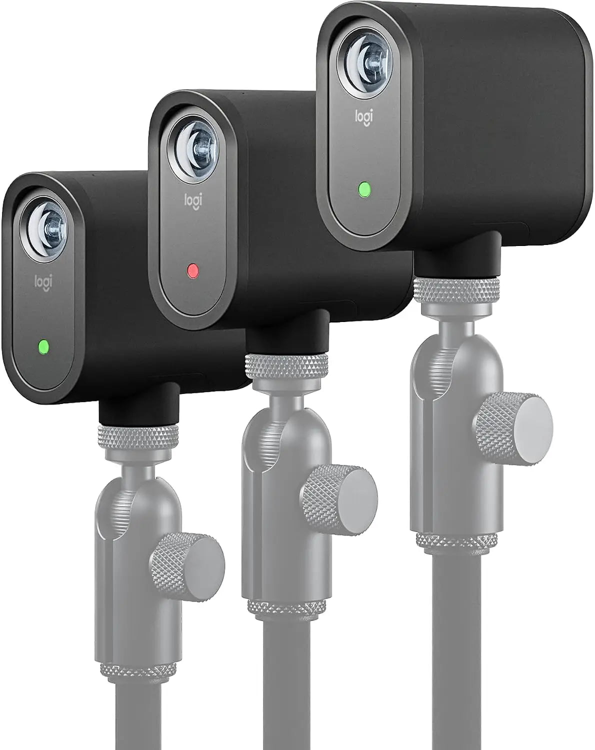 Black logitech webcam with sleek rectangular design and circular lens for live streaming and video capture use