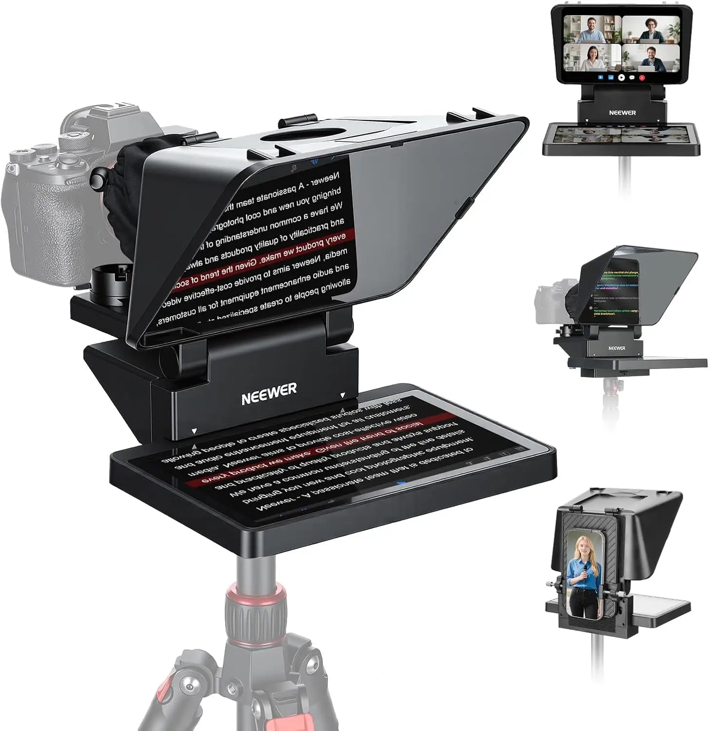 Neewer x11 2 in 1 teleprompter with glossy black monitor viewfinder and adjustable stand compatible devices with item weight included