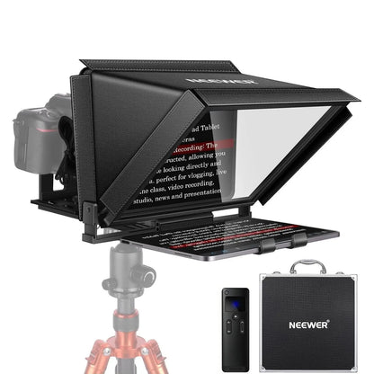 Black neewer glossy black x11 2 in 1 teleprompter with adjustable arms, transparent screen, compatible devices, lightweight design