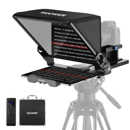 Black neewer x11 11 inch teleprompter with glossy black adjustable stand built-in light and compatible devices features item weight