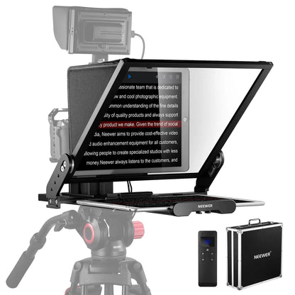 Black neewer glossy black 11 inch teleprompter monitor with adjustable stand built-in tablet holder and compatible devices support