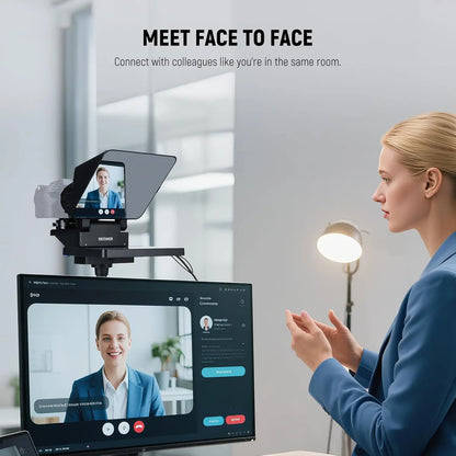 Black neewer x11 2 in 1 teleprompter glossy black video monitor with built in camera and privacy screen for pro meetings compatible devices and item weight included