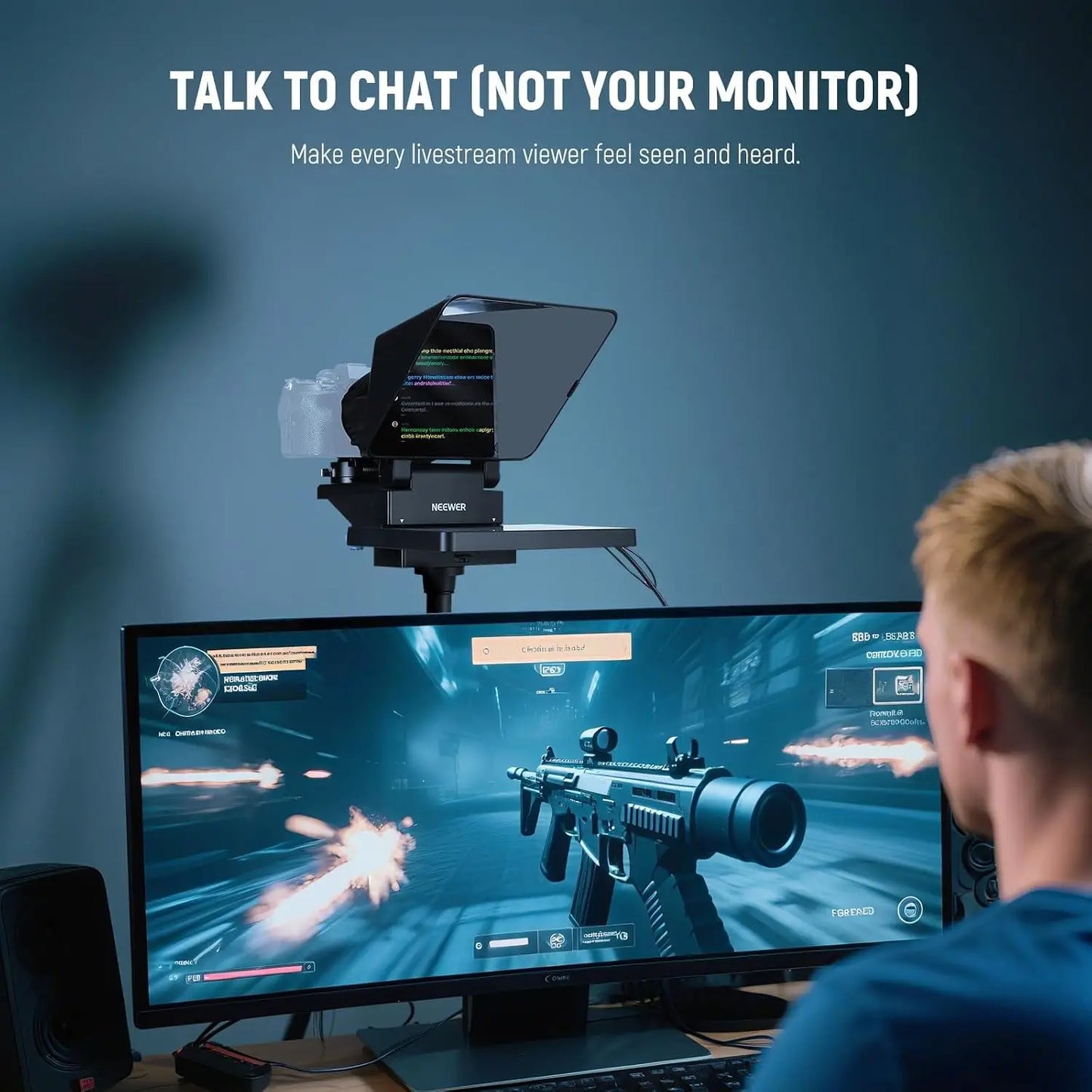 Black neewer monitor hood with angled translucent visor for glossy black neewer x11 teleprompter compatible devices