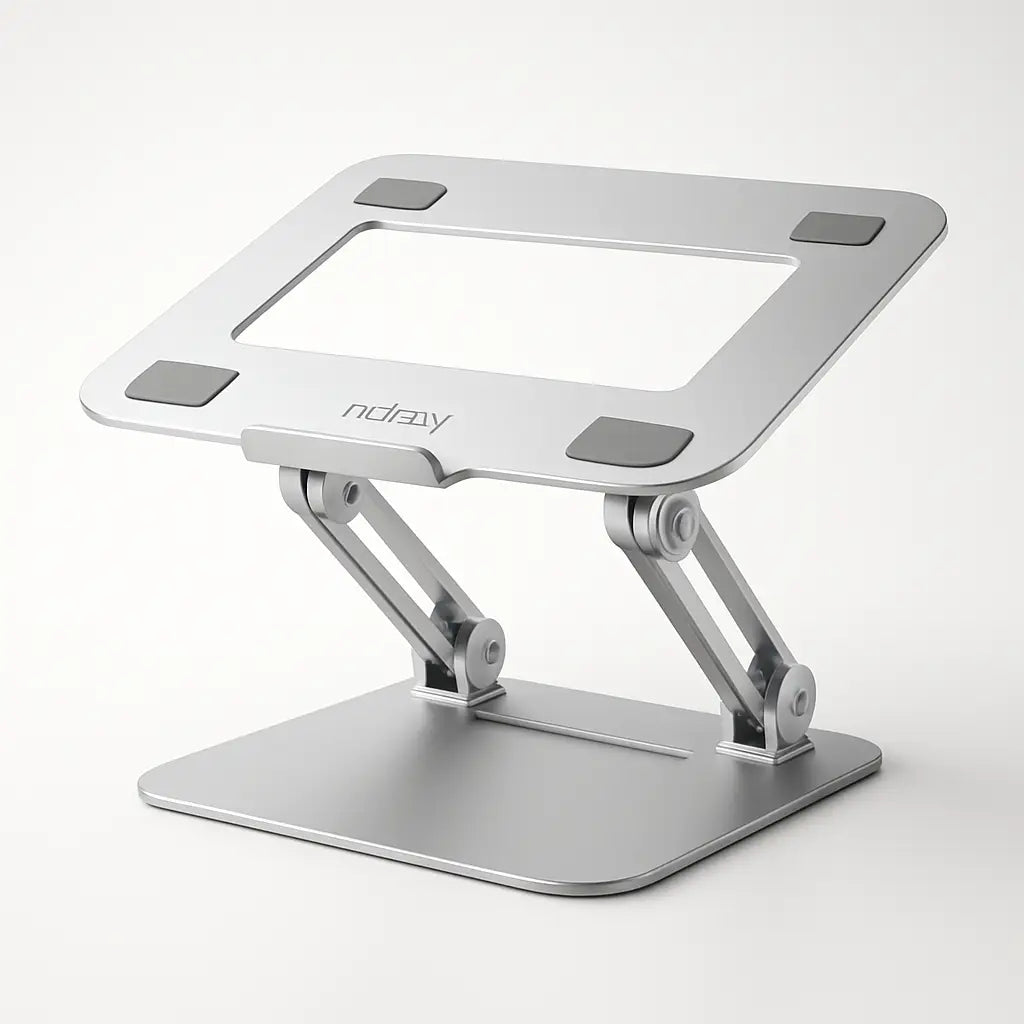 Silver metallic nulaxy premium aluminum laptop stand with adjustable height and rubberized grip pads for stability