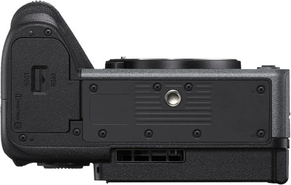 Black sony fx3a full-frame mirrorless camera body with textured grip and matte finish for cinema use with flash memory support