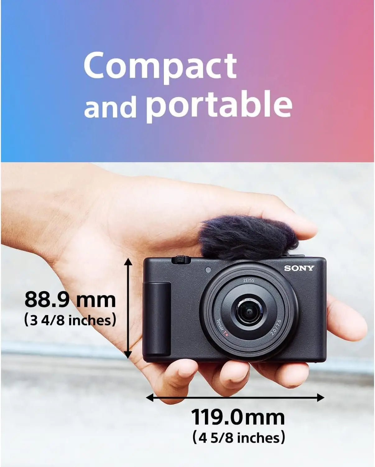 Black sony zv-1f vlog camera with 4k video and fuzzy microphone attachment for content creators usa model